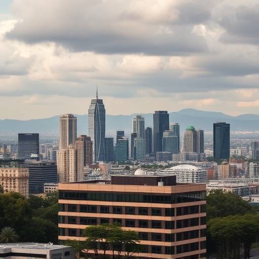 Panoramic view of Mexico City skyline with Capital Bank Mexico headquarters in the foreground, symbolizing growth and stability
